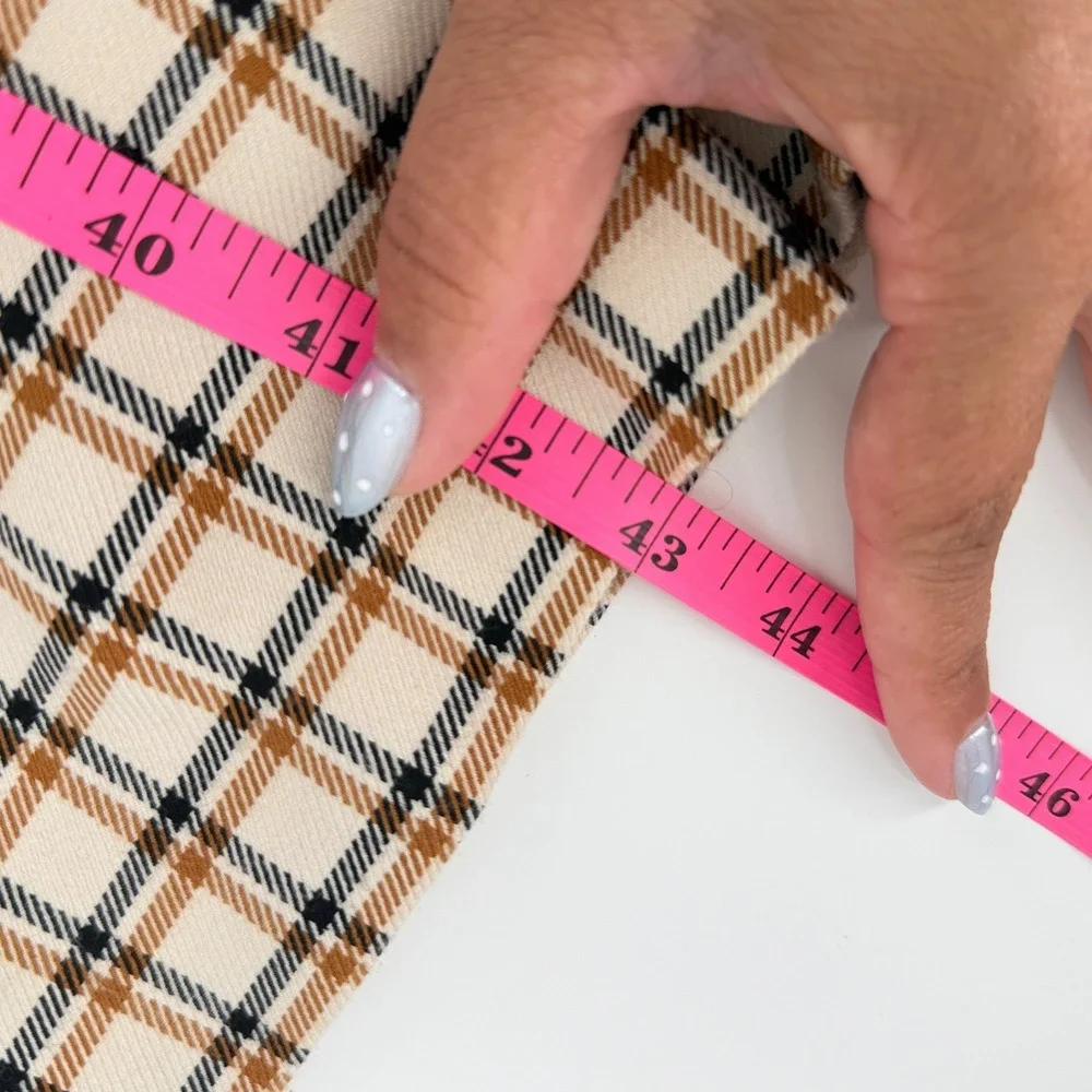 Ann Taylor Sheath Dress Plaid Faux Leather Trim 12 Cream Brown Womens Career